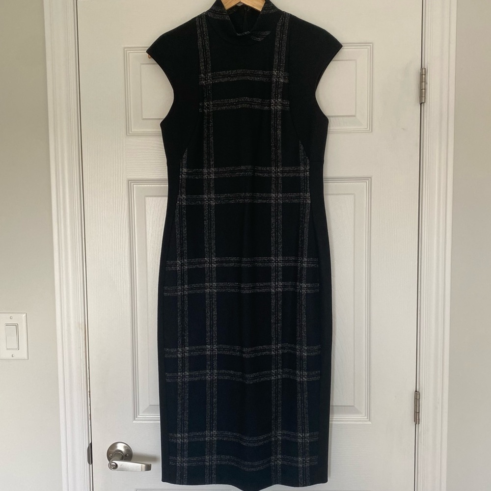 Judith & Charles Black Plaid wool Blend Sheath Dress Size 10
